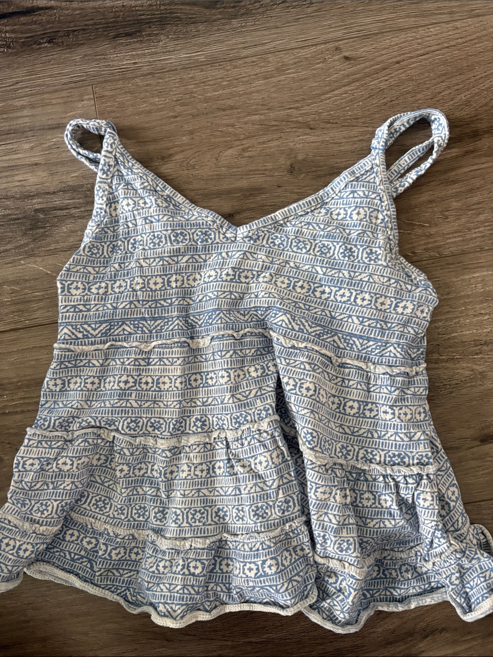 Women's Blue Patterned Peplum Cami Top